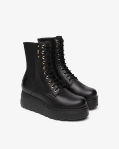 Nero Giardini Anfibi Donna in Pelle Nero New