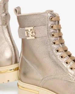 Nero Giardini Anfibi Teen da Ragazza in Pelle Oro Sale