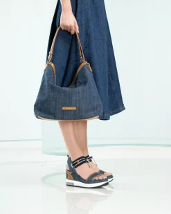 Nero Giardini Borsa Hobo da Donna in Tessuto e Materiale Tecnico Blu Hot