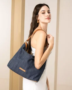 Nero Giardini Borsa Hobo da Donna in Tessuto e Materiale Tecnico Blu Hot