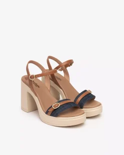 Nero Giardini Sandali Donna in Tessuto e Pelle Blu Outlet