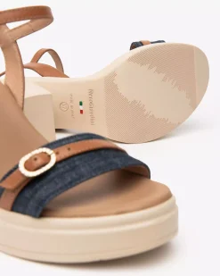 Nero Giardini Sandali Donna in Tessuto e Pelle Blu Outlet