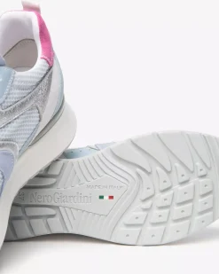 Nero Giardini Sneakers Donna in Suede, Tela e Pelle Celeste Hot