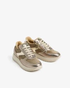 Nero Giardini Sneakers Teen da Ragazza in Pelle, Camoscio e Materiale Tecnico Oro Sale