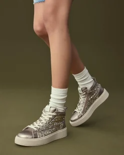 Nero Giardini Sneakers Teen da Ragazza in Pelle e Tessuto Oro Sale