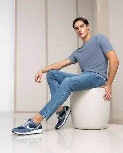 Nero Giardini Sneakers Uomo in Camoscio, Pelle e Tela Avio Hot